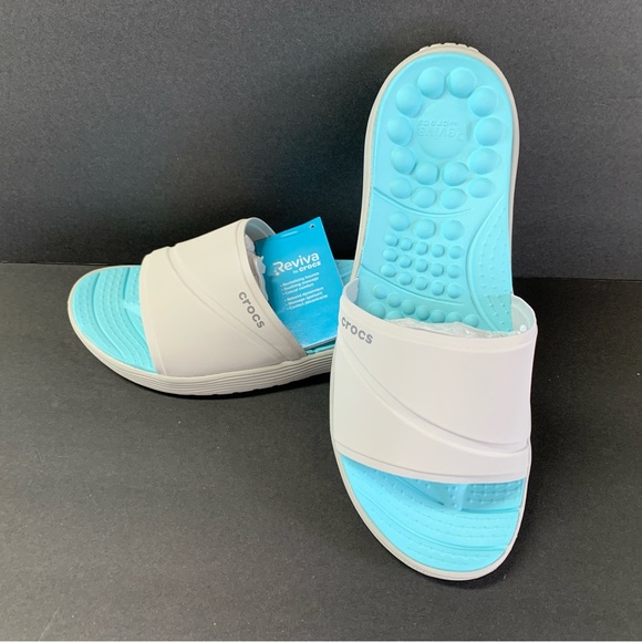 Crocs Women's Reviva Slide Sandal ~ Pearl White / Ice Blue ~ Size 10 & 11 ~ NEW - Picture 14 of 14